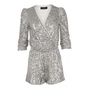 NWT Revolve Generation Love Allegra SILVER Sequin Faux Wrap Romper Sz 3 (small)